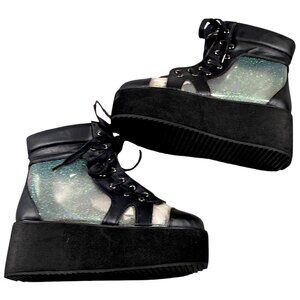 Demonia Boots Womens 7 Platform Holographic Whimsigoth Witch Punk Rave GRIP-102